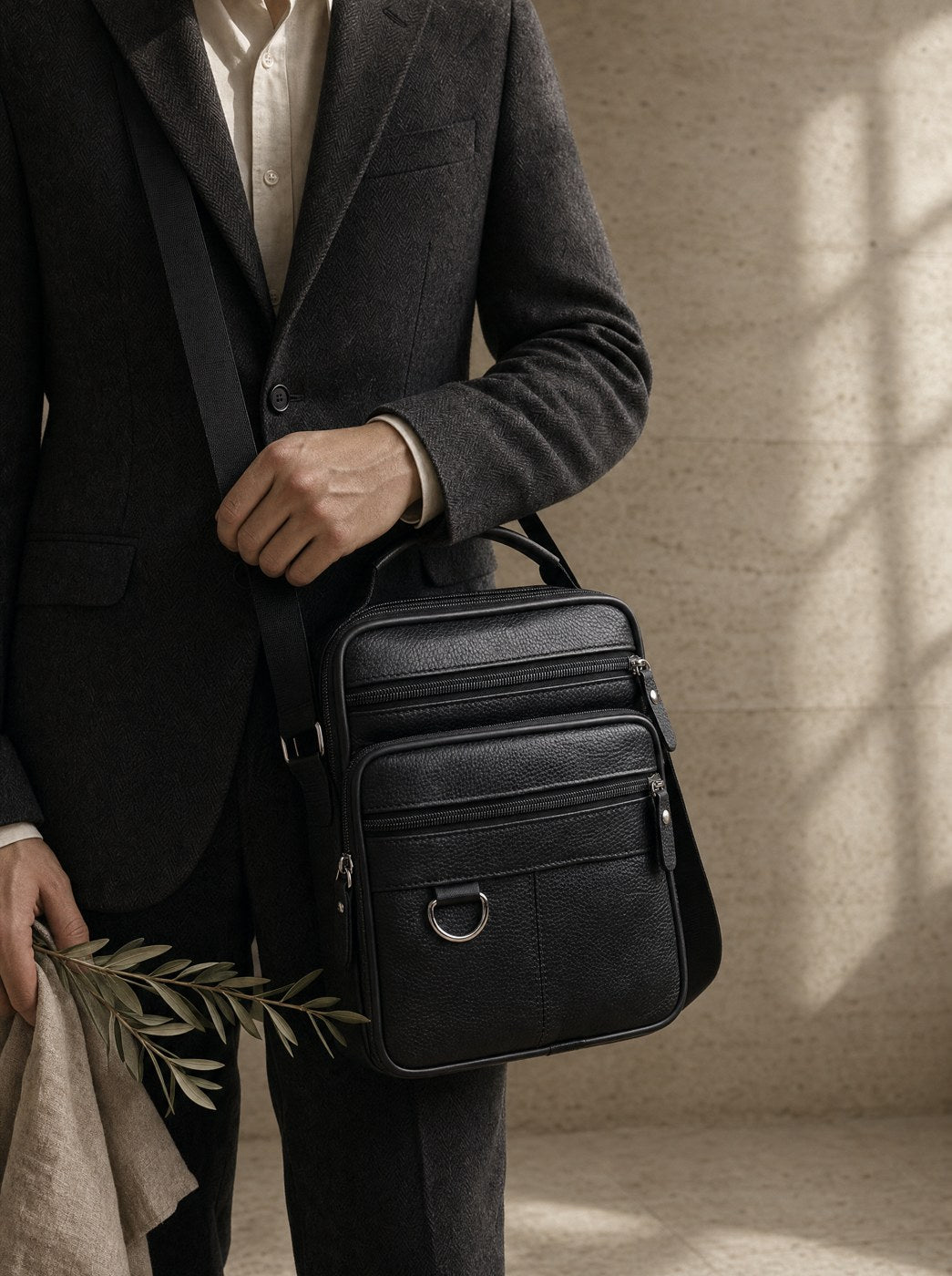 leather-vertical-shoulder-plain wearing